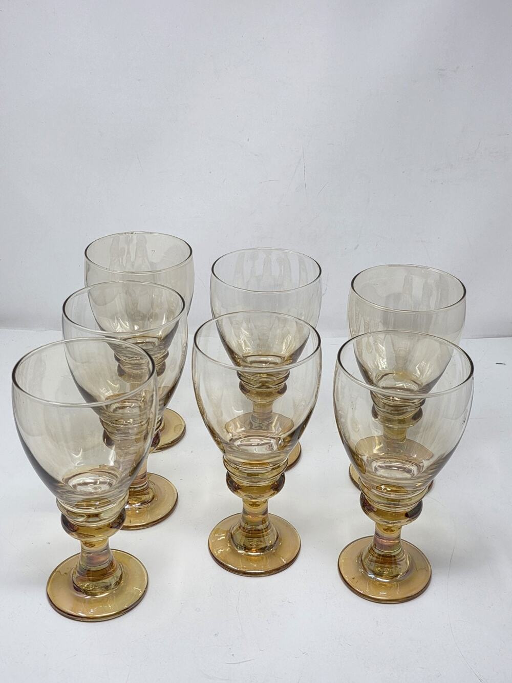 Libby Glass Slash Brown 7 3/8” Water Goblet Iridescent Set of 7 Exc. Condition